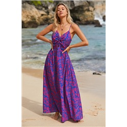 Floral Print Knotted V-Neck Maxi Dress