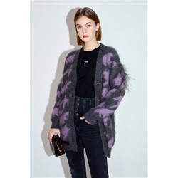 Chaqueta larga de lana y mohair Gris y violeta jaspeado