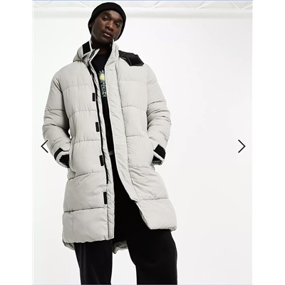 ADPT long puffer jacket with hood in gray