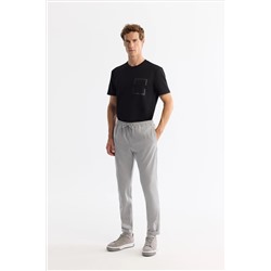Siyah Bisiklet Yaka Baskılı Elastan T-Shirt