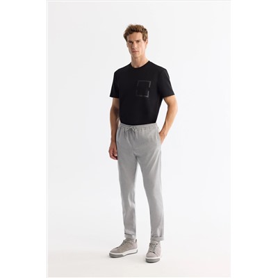 Siyah Bisiklet Yaka Baskılı Elastan T-Shirt