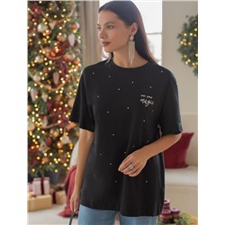 Удлиненная футболка over-size с  принтом стразами