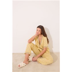 Pijama largo 100% algodón amarillo print flores