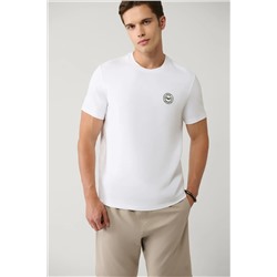 Avva, Erkek Beyaz Bisiklet Yaka Baskılı T-shirt A31Y1095