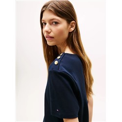 Gold Button-Shoulder T-Shirt