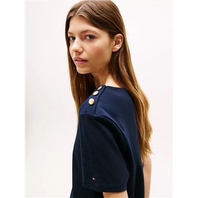 Gold Button-Shoulder T-Shirt