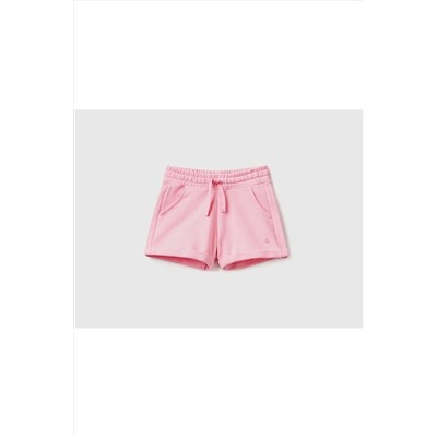 United Colors of BenettonKız Çocuk Pembe Simli Logolu Sweat Şort