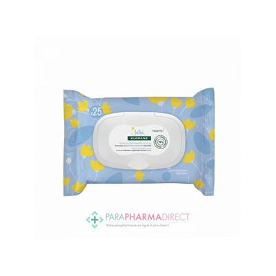 Klorane Bébé Toilette Lingettes Nettoyantes Douces x25 Lingettes