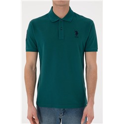Erkek Slim Fit Polo Yaka Koyu Yeşil Basic Tişört