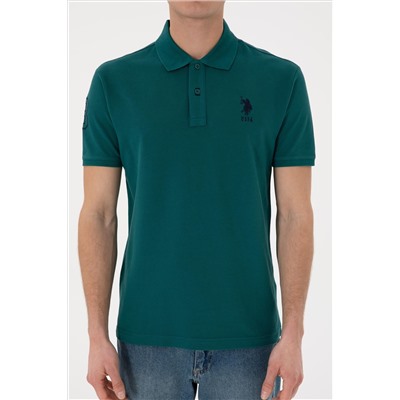 Erkek Slim Fit Polo Yaka Koyu Yeşil Basic Tişört