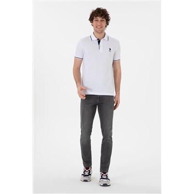Erkek Slim Fit Polo Yaka Beyaz Basic Tişört