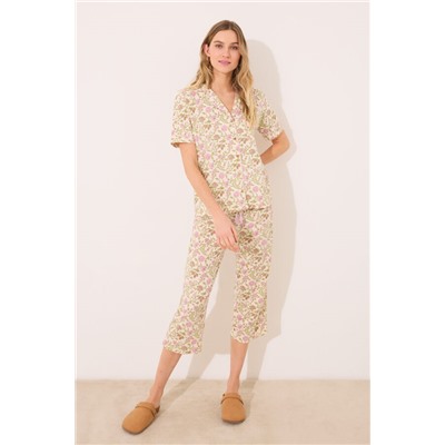 Pijama camisero capri 100% algodón estampado flores