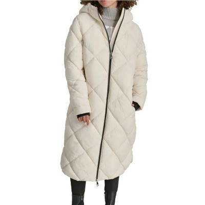 DKNY Missy Diamond Quilted Longline Puffer Coat