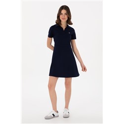 Kadın Lacivert Polo Yaka Mini Boy Örme Elbise