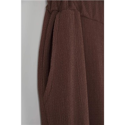 Kahverengi Havuç Fit Beli Lastikli Örme Büyük Beden Pantolon TBBSS23AR00002