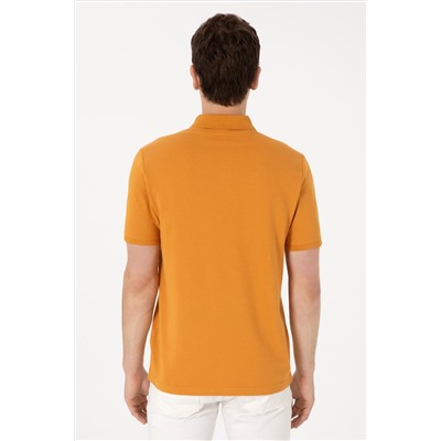 Erkek Regular Fit Polo Yaka Hardal Basic Tişört