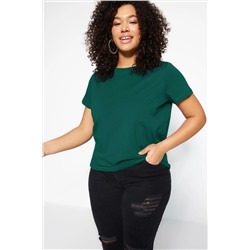 Zümrüt Yeşili Regular Fit Basic Bisiklet Yaka %100 Pamuk Örme Büyük Beden T-Shirt TBBSS22TS0733
