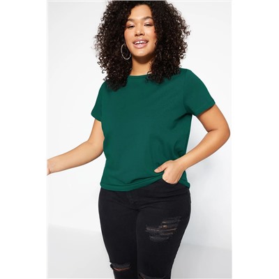 Zümrüt Yeşili Regular Fit Basic Bisiklet Yaka %100 Pamuk Örme Büyük Beden T-Shirt TBBSS22TS0733