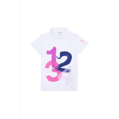 U.S. Polo Assn., Baskılı Beyaz Kız Çocuk Polo T-shirt Numbe