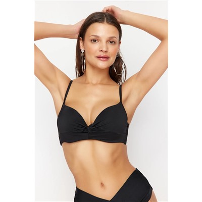 Trendyolmilla Siyah Balkonet Büzgülü Push Up Bikini Üstü TBESS24BU00148