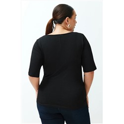 Siyah Vücuda Oturan %100 Pamuk Örme Bluz TBBSS24AF00081