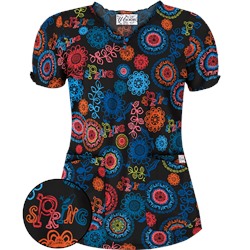 UA Spring Out Black Print Scrub Top