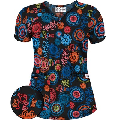 UA Spring Out Black Print Scrub Top