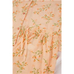 Turuncu Çiçek Desenli Biyeli Gömlek Yaka Dokulu Örme Pijama Takımı TBBAW26AI00039