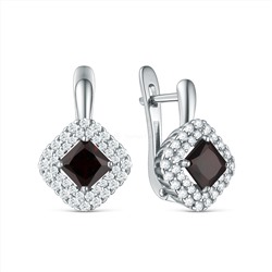Серьги из серебра с гранатом и фианитами родированные с50083р404
