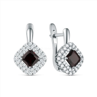 Кольцо из серебра с гранатом и фианитами родированное К50083р404
