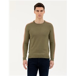Haki Slim Fit Bisiklet Yaka Triko Kazak