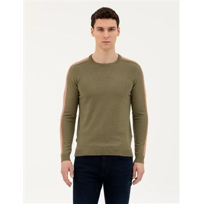 Haki Slim Fit Bisiklet Yaka Triko Kazak