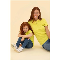 Kadın Neon Sarı Basic Polo Yaka Tişört