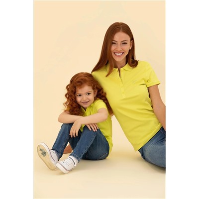 Kadın Neon Sarı Basic Polo Yaka Tişört