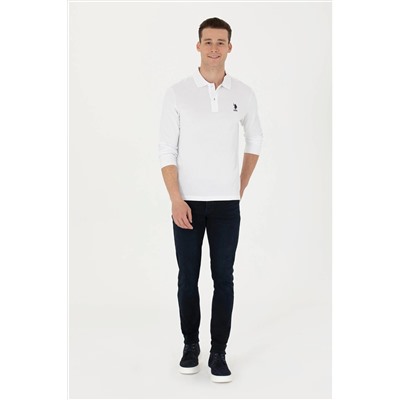 Erkek Beyaz Basic Polo Yaka Sweatshirt