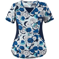 UA Beautiful Bloom Navy Print Scrub Top