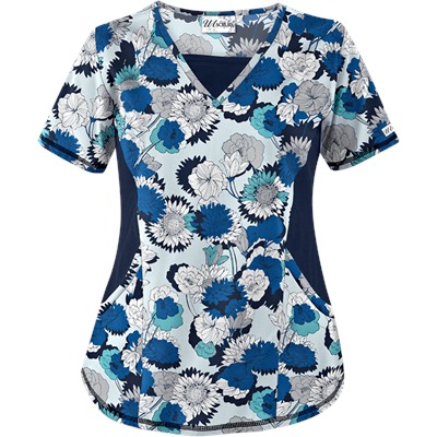 UA Beautiful Bloom Navy Print Scrub Top