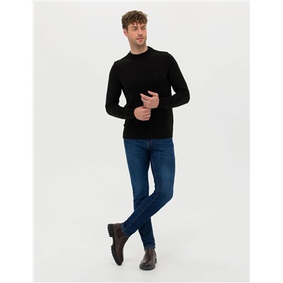 Siyah Slim Fit Bisiklet Yaka Basic Triko Kazak