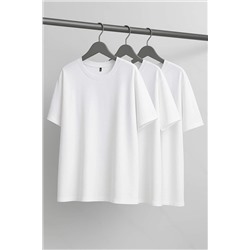 Beyaz Beyaz 3'lü Paket Büyük Beden T-shirt TBBSS25BF00071