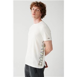 Avva, Erkek Beyaz Soft Touch Bisiklet Yaka Yanı Baskılı T-shirt A31y1039