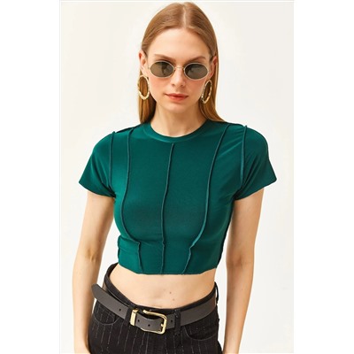 Olalook, Kadın Zümrüt Yeşili Parçalı Crop Sandy Bluz BLZ-19002522