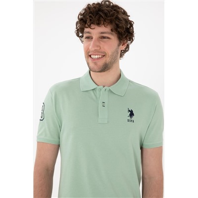 Erkek Slim Fit Polo Yaka Su Yeşili Basic Tişört