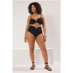 Siyah Yüksek Bel Aksesuar Detaylı Büyük Beden Bikini Altı TBBSS25CR00000