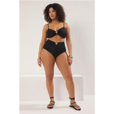 Siyah Yüksek Bel Aksesuar Detaylı Büyük Beden Bikini Altı TBBSS25CR00000