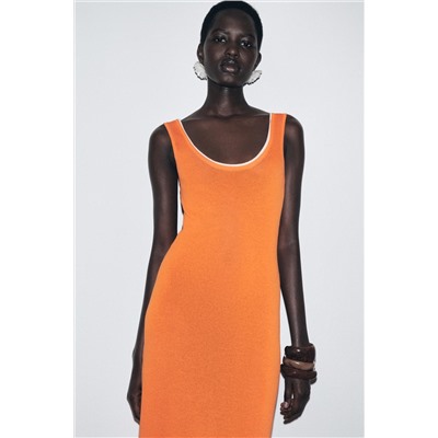 DOUBLE LAYER TRIM KNIT MAXI DRESS