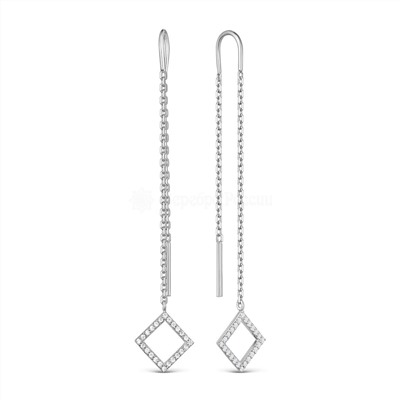 Серьги-продёвки из серебра с фианитами родированные 925 пробы 12-1375р
