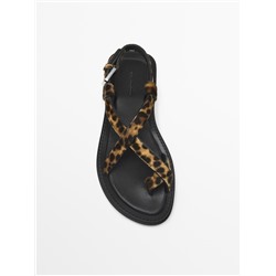Animal print faux fur sandals