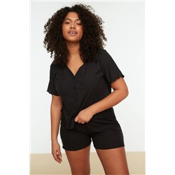 Trendyol Curve Siyah V Yaka Örme Düğmeli Pijama Takımı TBBSS22PT0215