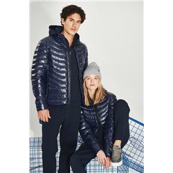 Avva Lacivert Su Itici Rüzgar Geçirmez Parlak Kaz Tüyü Şişme Comfort Fit Rahat Kesim Unisex Mont E006015