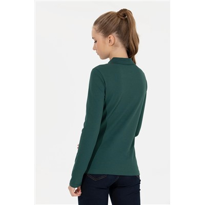 Kadın Yeşil Basic Polo Yaka Sweatshirt
